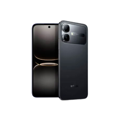 Black Infinix Smart 20 smartphone showing front and back on a white background