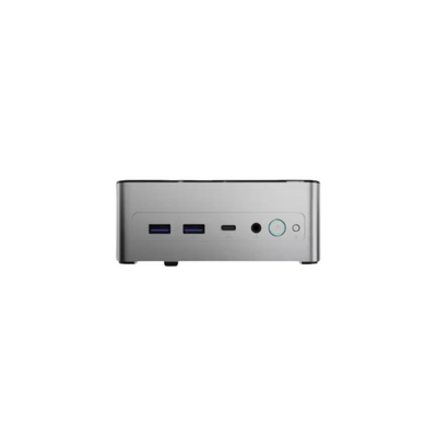 Mini computer chassis with ports on a white background