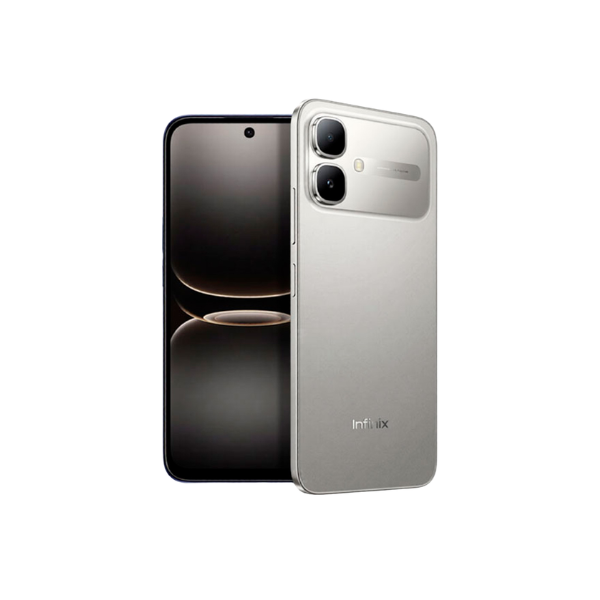 Infinix  Smart 20 Smartphone with black front and silver back on a white background
