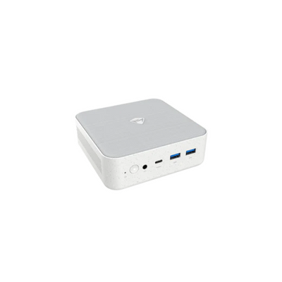 Small white box with USB ports on a white background