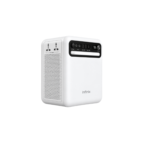 Infinix XENERGY L1000 portable power station angled view with outlets